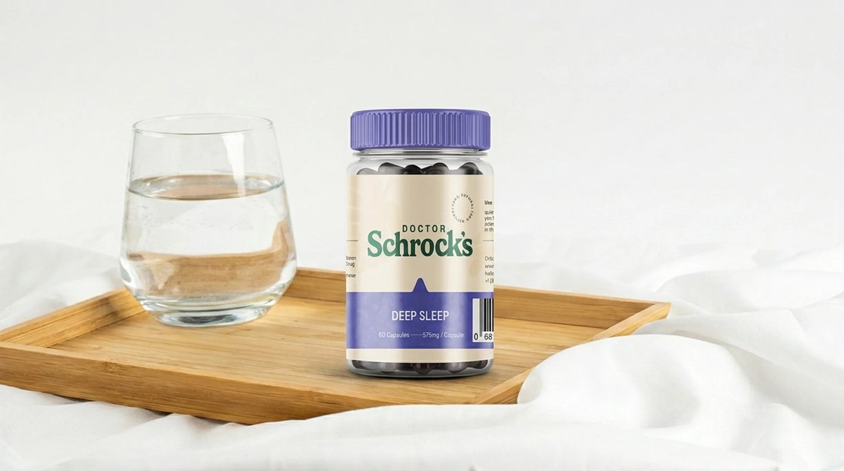 Dr. Schrock's Deep Sleep & Recovery Formula (Sleep Help) bottle in real-world setting — sleep supplement from doctor with 40 years of practice