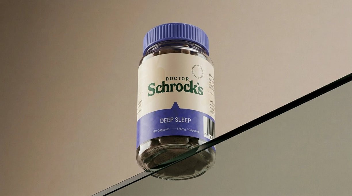 Dr. Schrock's Deep Sleep & Recovery Formula (Sleep Help) held outside — convenient daily sleep supplement from Dr. Schrock's