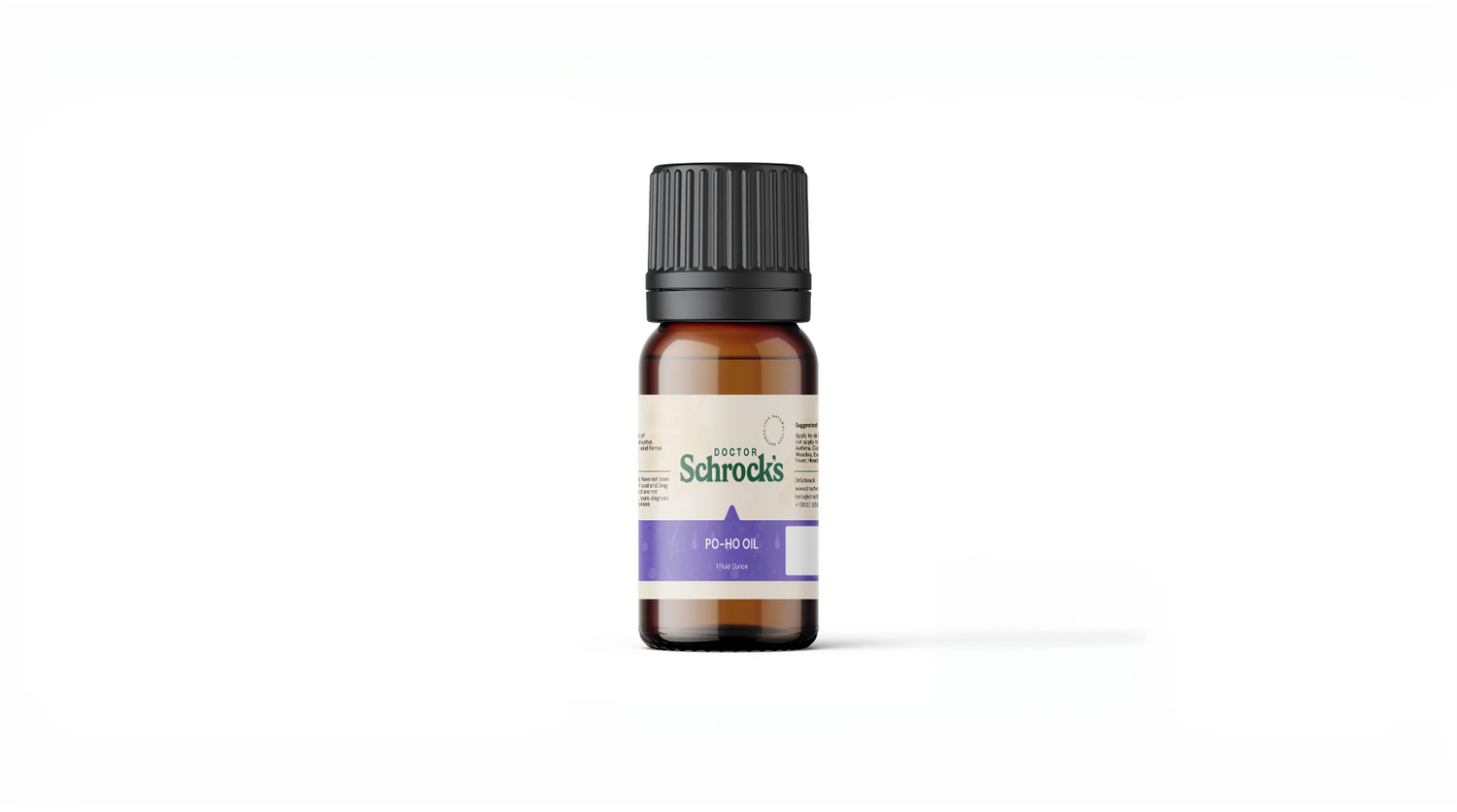 Dr. Schrock's Po-Ho Cooling Relief Blend bottle — 1oz cooling relief topical essential oil blend with menthol and peppermint on clean studio background, doctor-formulated topical essential oil blend