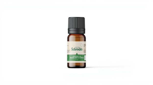 Dr. Schrock's Pure Peppermint Essential Oil bottle — pure 1oz peppermint essential oil on clean studio background, doctor-formulated essential oil