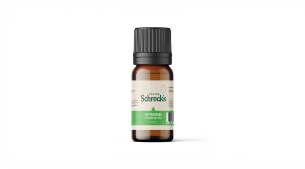 Dr. Schrock's Pure Wintergreen Essential Oil bottle — pure 1oz wintergreen essential oil on clean studio background, doctor-formulated essential oil