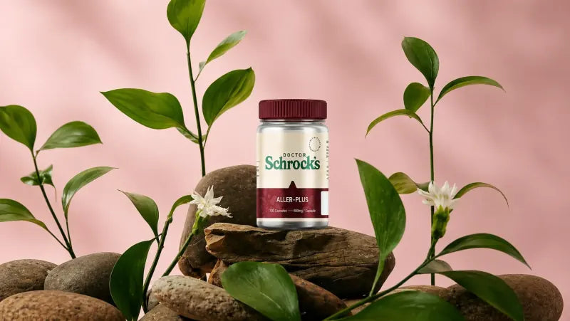 Dr. Schrock supplement bottle on natural backdrop
